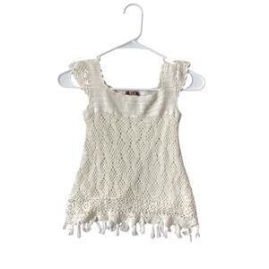 Matilda Jane You and Me Girls Crochet Boho Grace Top Minimalist Ivory Cream SZ 6